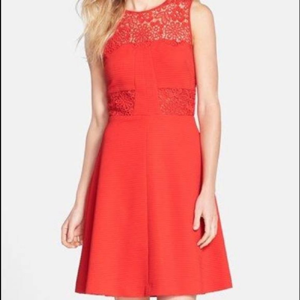 Julia Jordan Red Lace Cutout Ottoman Fit and Flare Dress Size 10